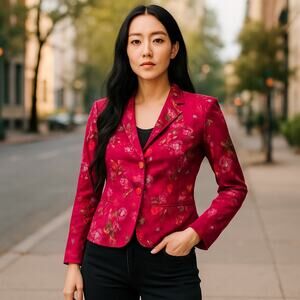 Coldwater Creek Women's Red Floral Embroidered Blazer Jacket XS